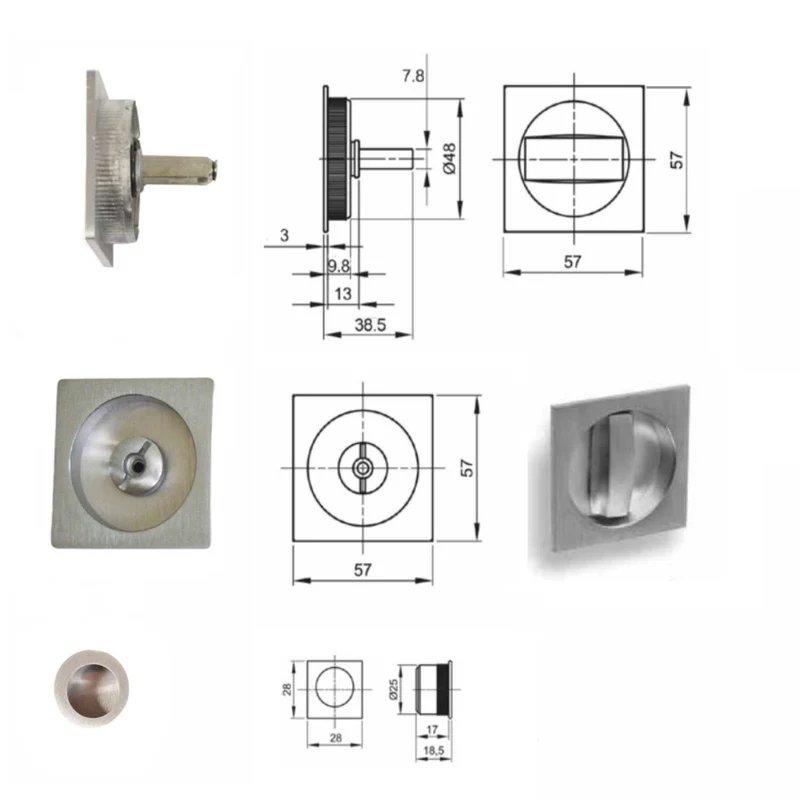 Kit Maniglia Porta Scorrevole Acciaio Cromo Satinato Quadrato Set Scrigno