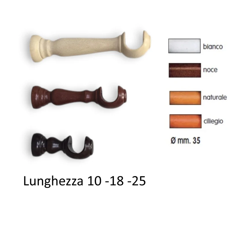 Coppia Staffe Supporti Per Bastoni Tende in Legno Diametro mm 35 Misure e Colori