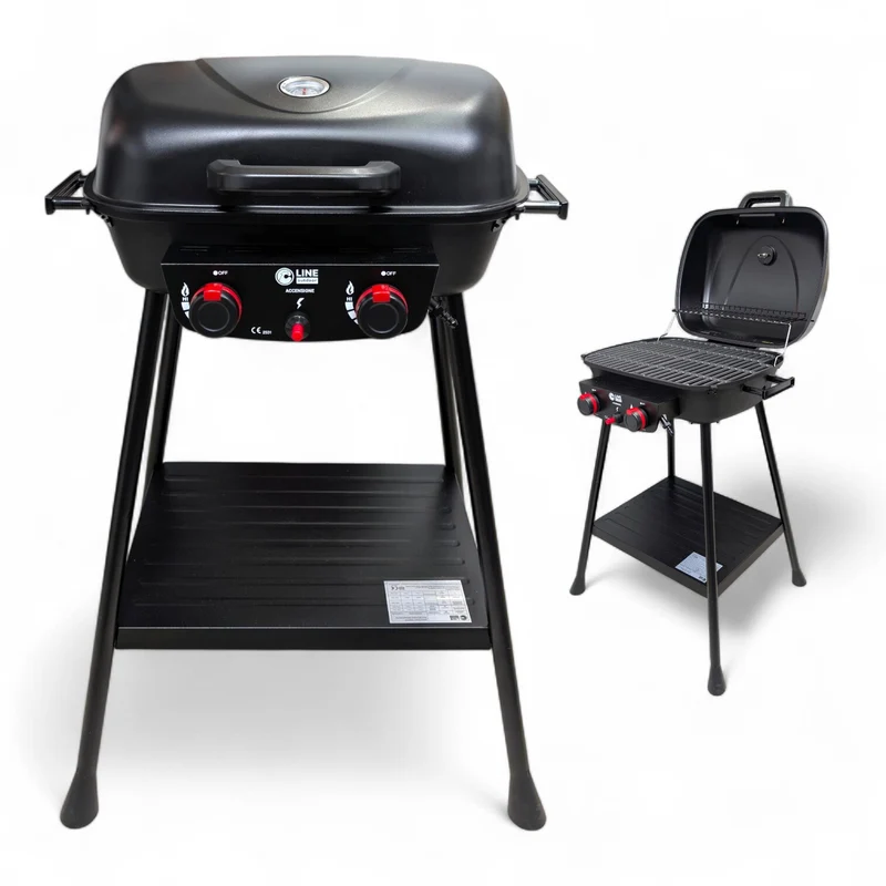Barbecue a Gas Compatto 2 Fuochi con Griglie in Ghisa e 2 Bruciatori Inox C-Line