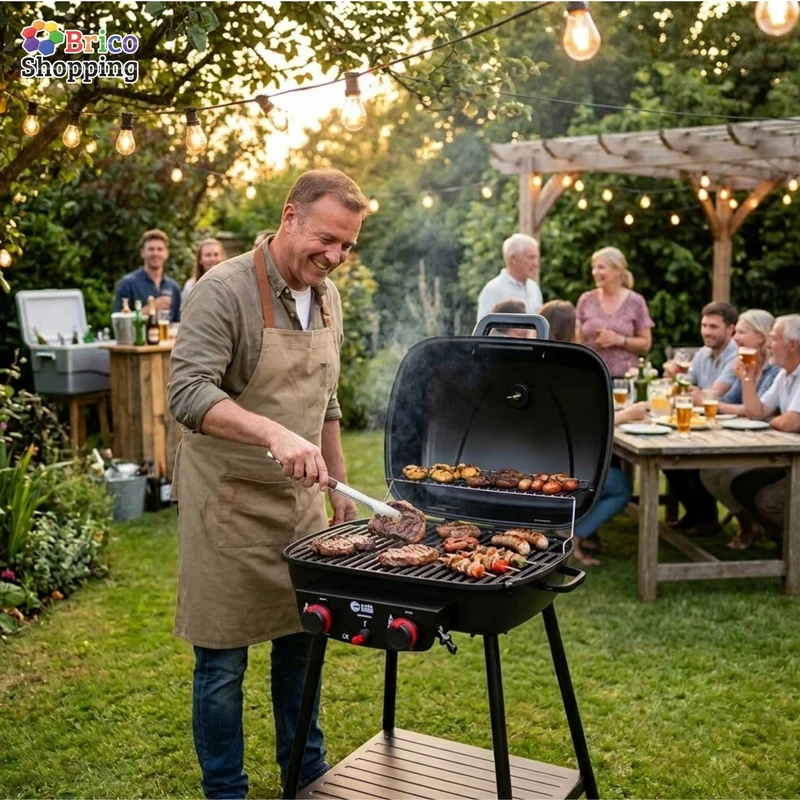Barbecue a Gas Compatto 2 Fuochi con Griglie in Ghisa e 2 Bruciatori Inox C-Line