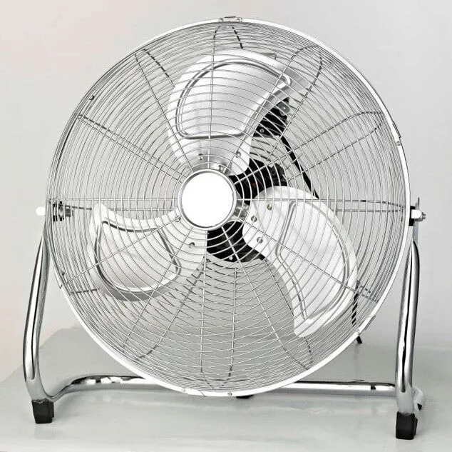 Ventilatore A Pavimento Da Cm 45 Cromato Compatto Potente 90 W Pala Alluminio