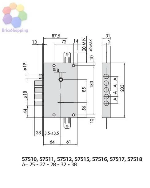 Serratura Cisa 57515.68 Doppia Mappa 57515 68 Chiave Corta Per Porta Blindata