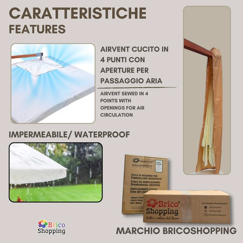 Top Telo Di Ricambio Superiore Per Ombrellone Decentrato 8 Stecche 410gr Alluminio 3x4