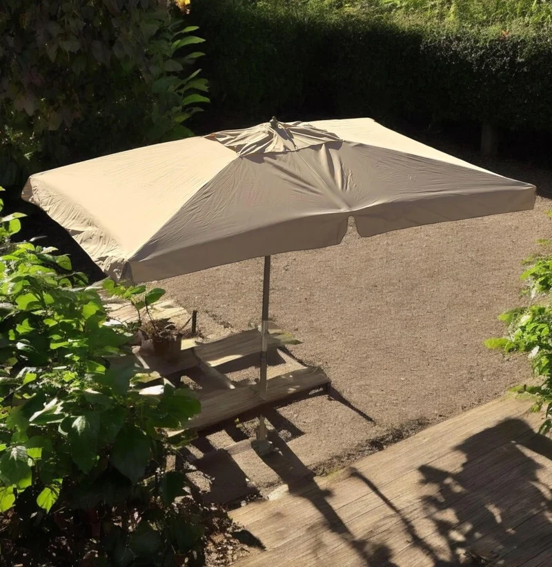 Ombrellone Rettangolare Legno Giardino 2x3 Palo Centrale Manovella Ecrù Island