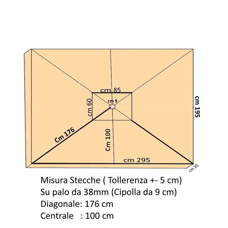 Ombrellone Rettangolare Legno Giardino 2x3 Palo Centrale Manovella Ecrù Island
