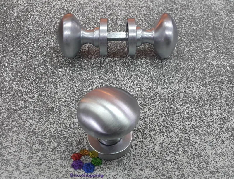 Coppia Pomo Maniglia Pomolo Girevole Tondo Porta Portone Acciaio Cromo Sat 55 Mm Minori