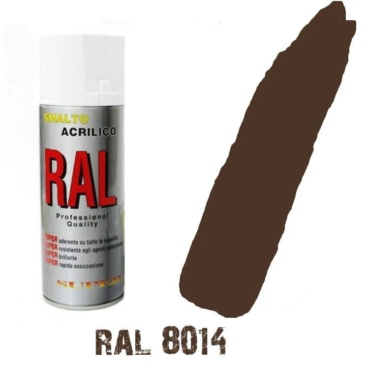 Bomboletta Spray Marrone Seppia Scuro Ral 8014 Acrilico Vernice Brillante Lucido
