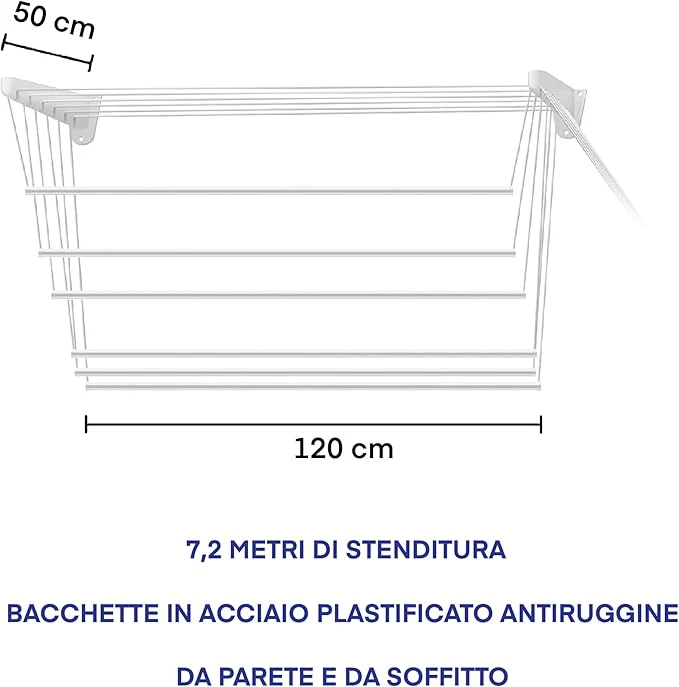 Stendibiancheria Saliscendi A Muro O Soffitto Salvaspazio Cm 120 Stendino Resina