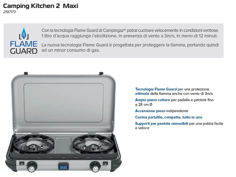 Campingaz Cucina da campeggio Fornellino 2 Maxi Fornello a gas Flame Guard
