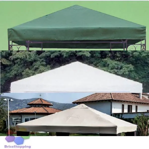 TOP COPERTURA DI TELO RICAMBIO GAZEBO LEGNO METALLO 3x3 VERDE BIANCO ECRU' BEIGE