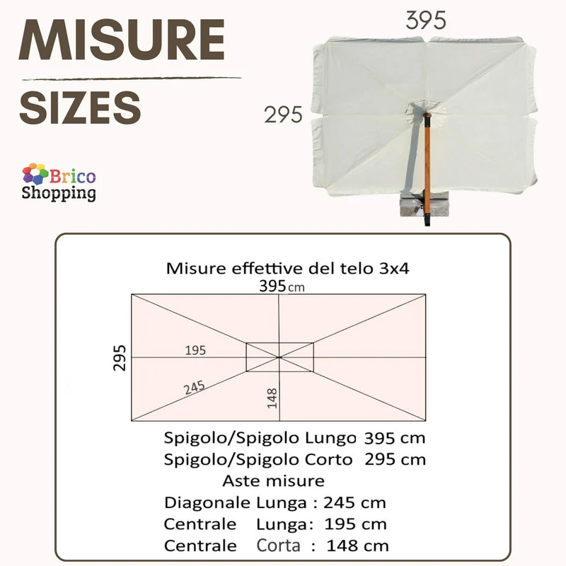 Top Telo Di Ricambio Per Ombrellone A Braccio Decentrato Legno 3x4 380 Gr Ecrù