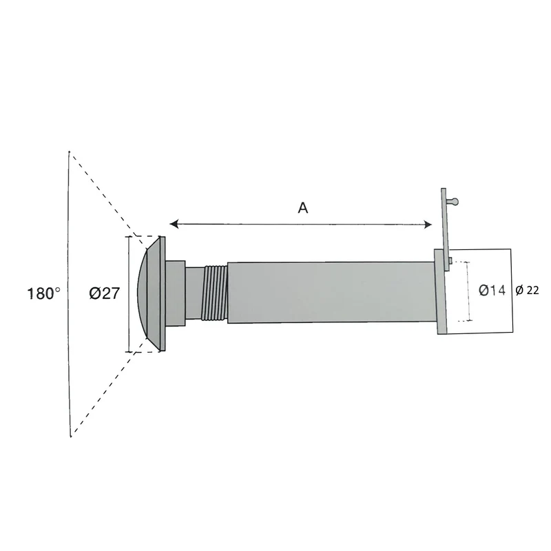 Spioncino per Porta Blindata Legno Ingresso Oro in Ottone mm 70 120 foro 14