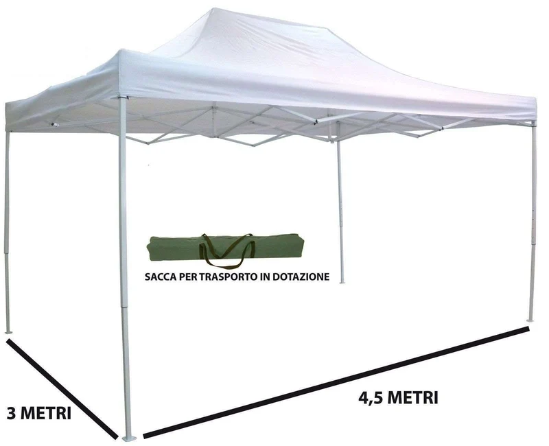 Gazebo Apertura Rapida A Fisarmonica 3 X 4,5 Mt Bianco Impermeabile 3x4,5 Maior