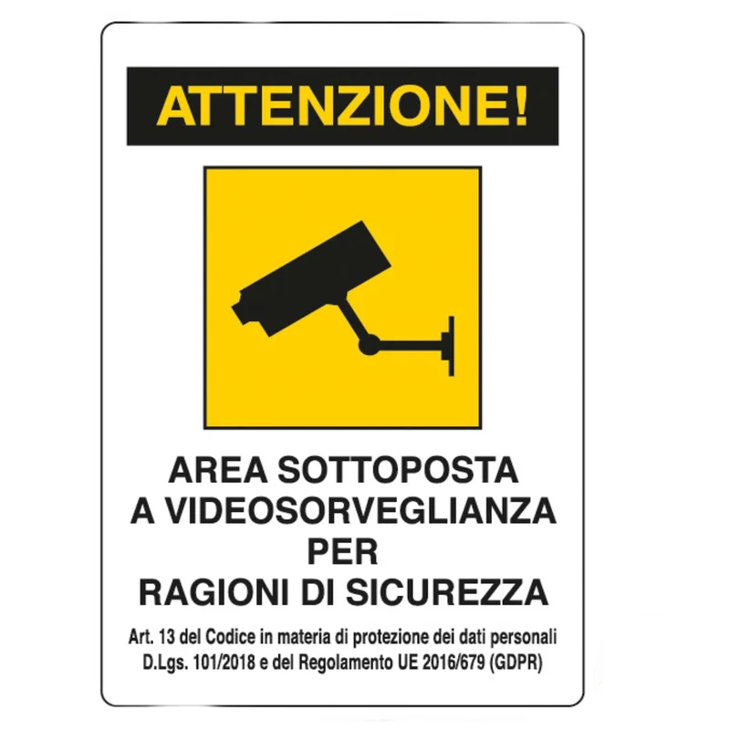 Targa Area Videosorvegliata In Alluminio 20x30 Sorveglianza Filmata Indicazione D.L.