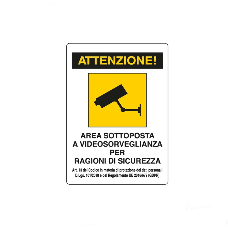 Targa Area Videosorvegliata Adesiva 18x12 Avviso Sorveglianza Filmata D.L 196/03