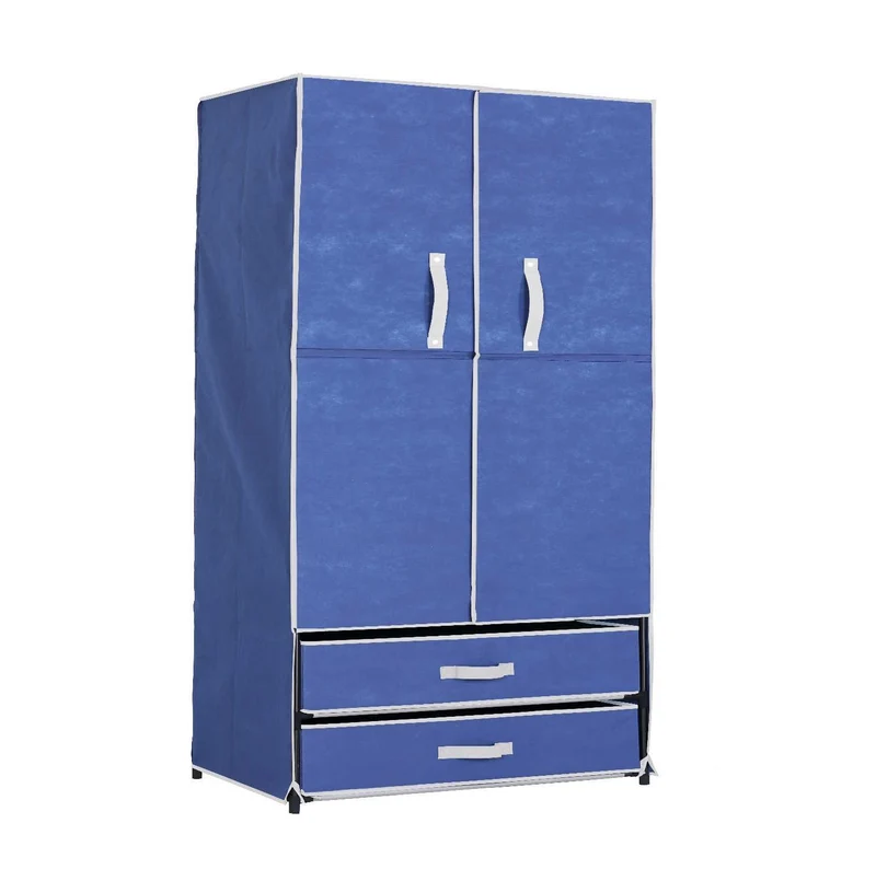 Armadio In Tessuto Tnt Leggero 74x46x172h Blu Con Cassetti Cambi