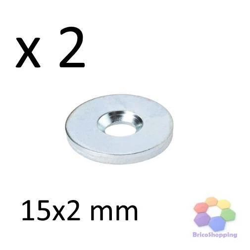 Bottone Magnetico Magnete al Neodimio Con Foro Svasato Mm 15x2 Nichelata 2 Pz