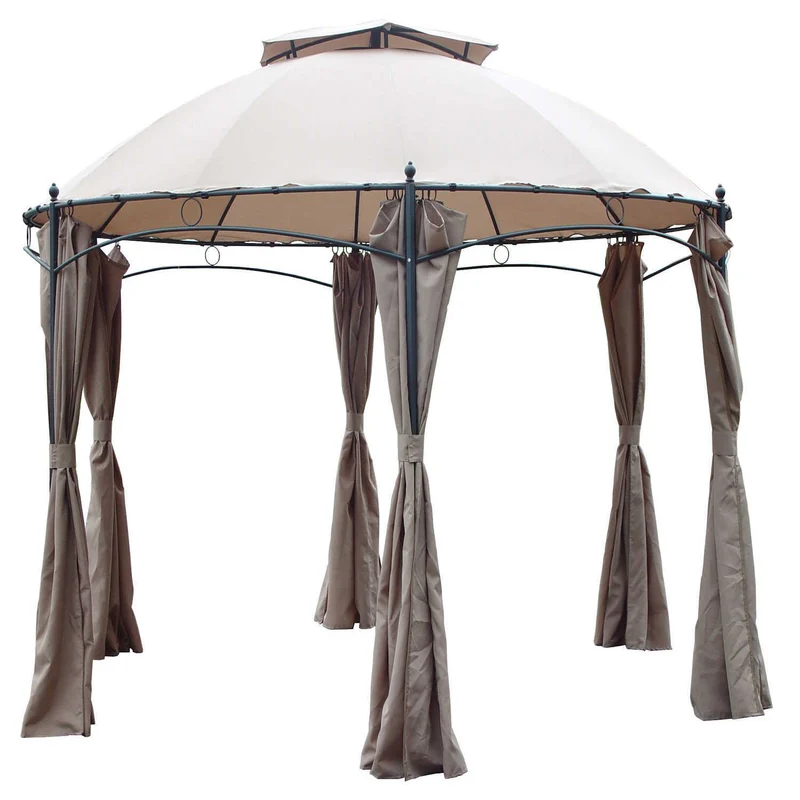 Gazebo Gotic Esagonale 3,50 Poliestere Con Teli Laterali Chiari Giardino