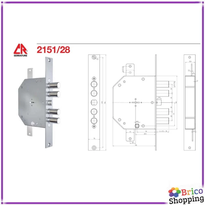 Serratura Sicurezza Ad Infilare Cr Art 2151/28 Con Scrocco Triplice Chiusura