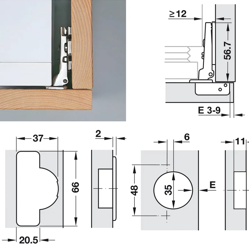 Cerniera Salice Per Frigo Frigorifero Mobile Cassa C2ABF99 Collo 0 Basso Struttura Ribassata