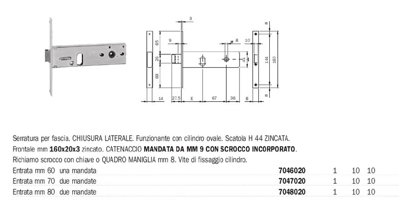 Iseo Serratura Per Profilati Art 704.80.2.S Con Cilindro Articolo 704