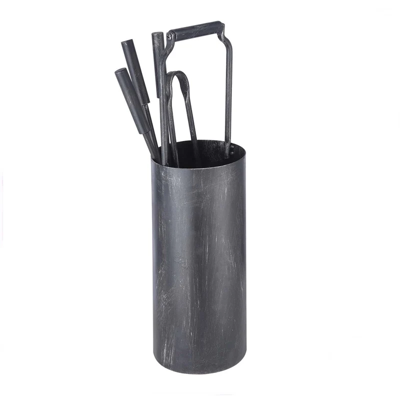 Set Attrezzi Camino Stufa Pellet Ferro Battuto Secchiello H 58 Cm D16