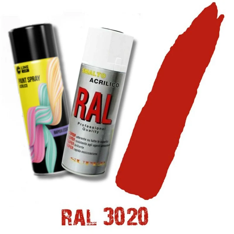 Bomboletta Spray Rosso Traffico Ral 3020 Acrilico Vernice Brillante Lucido