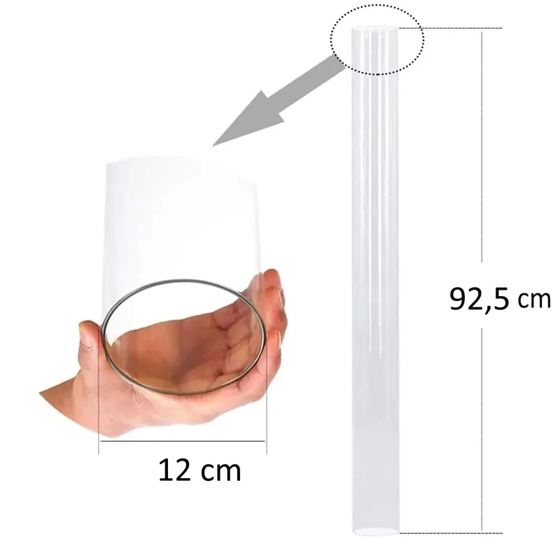 Tubo Vetro di Ricambio per Stufa Patio Piramide a Gas Fiamma Libera 92,5 cm Ø 12
