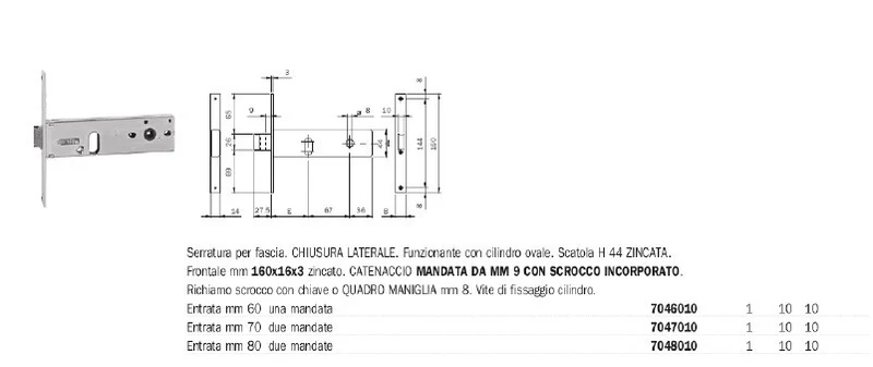 Iseo Serratura Per Porte Infissi in Alluminio Profilato Art 704 Entr 80 Frontale