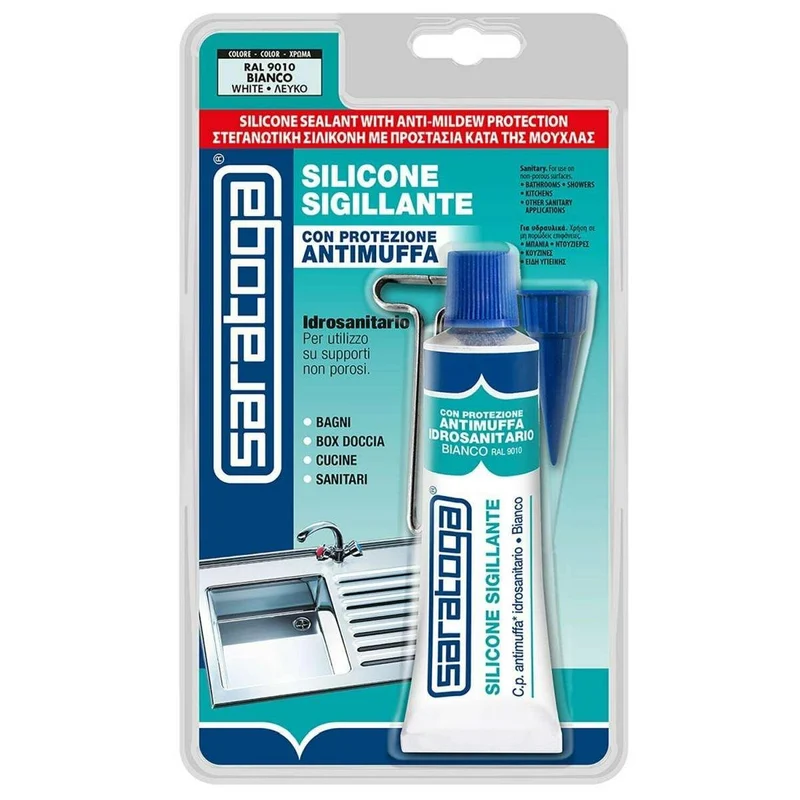 Silicone Bianco Antimuffa Saratoga 60m Bagno per Cucina Box Doccia Acetico