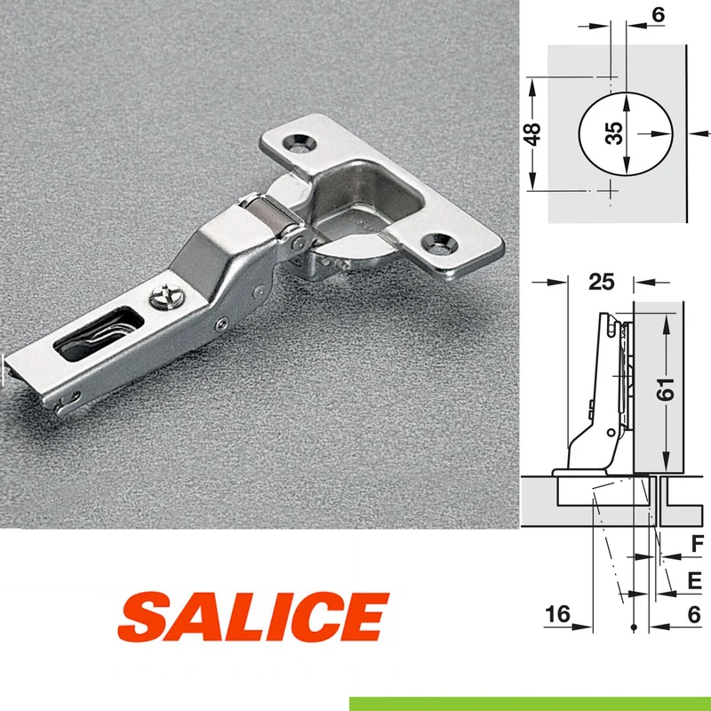 Cerniera Salice C2A6G99 Per Mobili Cucina Armadio Collo Medio Battuta 9 Mm 35