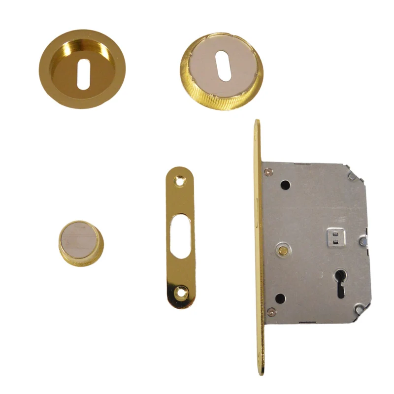 Set Porta Scorrevole Oro Lucido Con Chiave Maniglia Kit Porte Scorrevoli Con Serratura