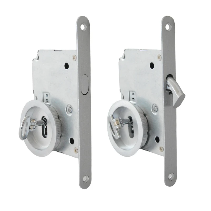 Set Maniglia Porta Scorrevole Cromo Acciaio Satinato Con Chiave Kit Porte Scorrevoli Con Serratura