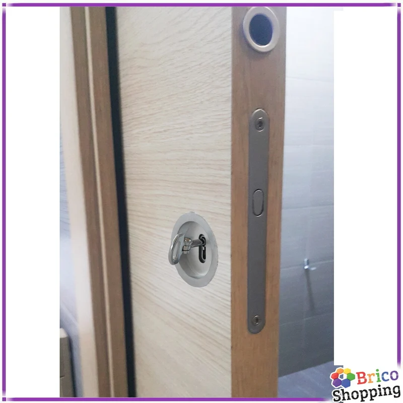 Set Maniglia Porta Scorrevole Cromo Acciaio Satinato Con Chiave Kit Porte Scorrevoli Con Serratura