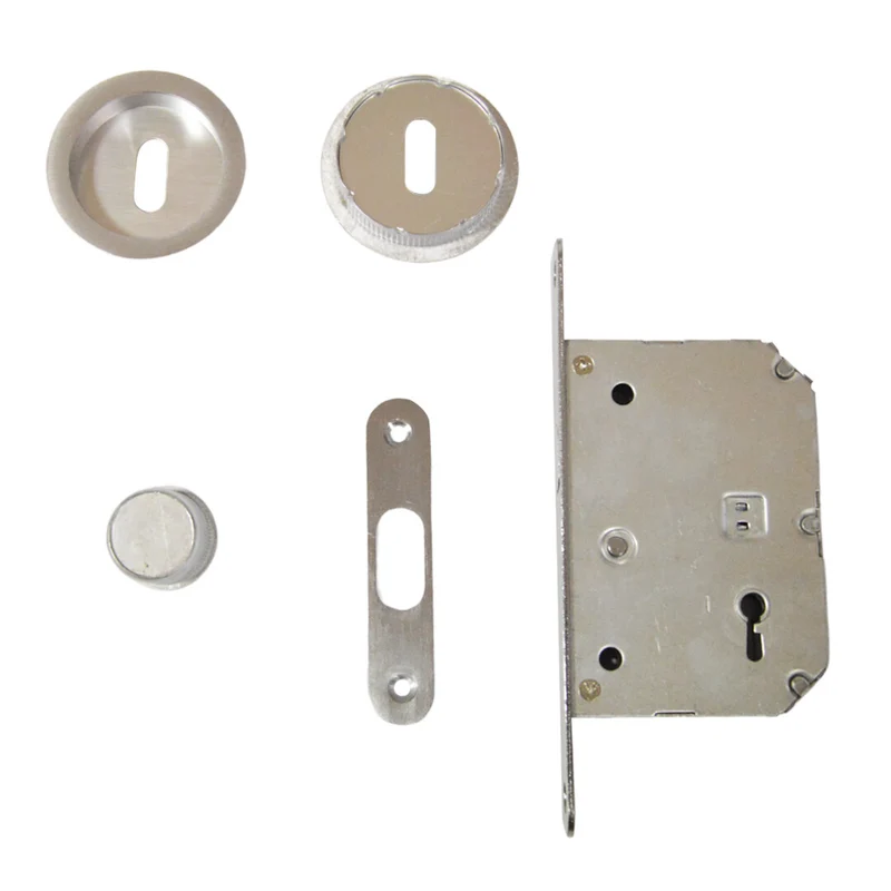 Set Maniglia Porta Scorrevole Cromo Acciaio Satinato Con Chiave Kit Porte Scorrevoli Con Serratura