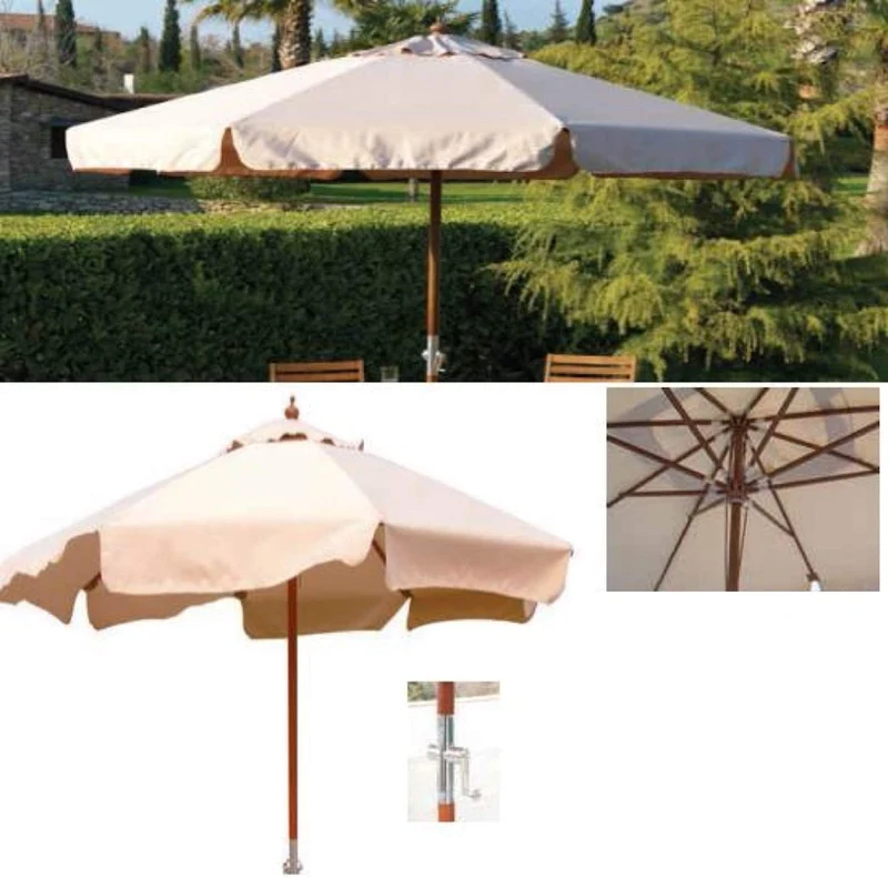 Ombrellone Legno Palo Centrale 48 Mm Da Giardino Tondo Mt 3 Island Con Manovella