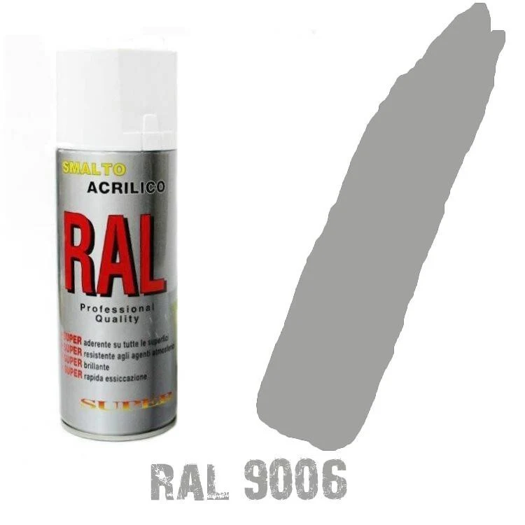 Bomboletta Spray Grigio Alluminio Ral 9006 Acrilico Vernice Brillante Lucido Rapida Essiccazione
