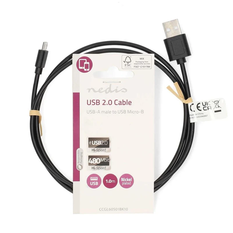 Nedis USB Micro-B Cavo maschio 2.0 1,00 m nero