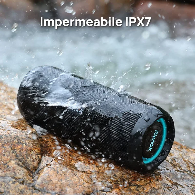 RIENOK Cassa Bluetooth Portatile Potente 30W IPX7 Impermeabile Altoparlante Bluetooth, Bassi Potenti, Luce LED, AUX & Micro SD