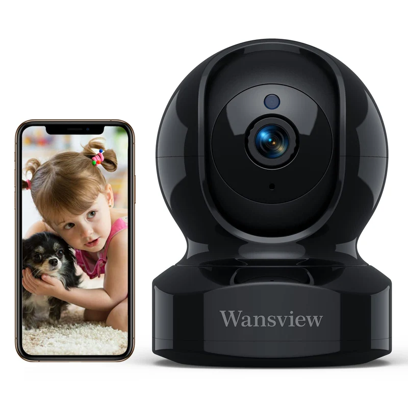 wansview 2K Telecamera Wifi Interno, Videocamera Sorveglianza Interno Wifi con Audio Bidirezionale e Funziona con Alexa, Telecamera Sorveglianza Wifi con Notifiche in Tempo Reale (nero)