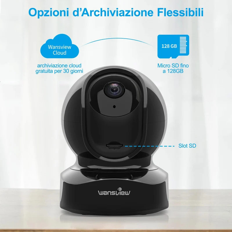 wansview 2K Telecamera Wifi Interno, Videocamera Sorveglianza Interno Wifi con Audio Bidirezionale e Funziona con Alexa, Telecamera Sorveglianza Wifi con Notifiche in Tempo Reale (nero)