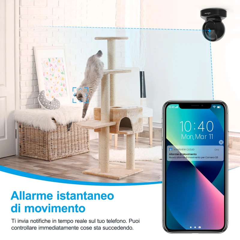 wansview 2K Telecamera Wifi Interno, Videocamera Sorveglianza Interno Wifi con Audio Bidirezionale e Funziona con Alexa, Telecamera Sorveglianza Wifi con Notifiche in Tempo Reale (nero)