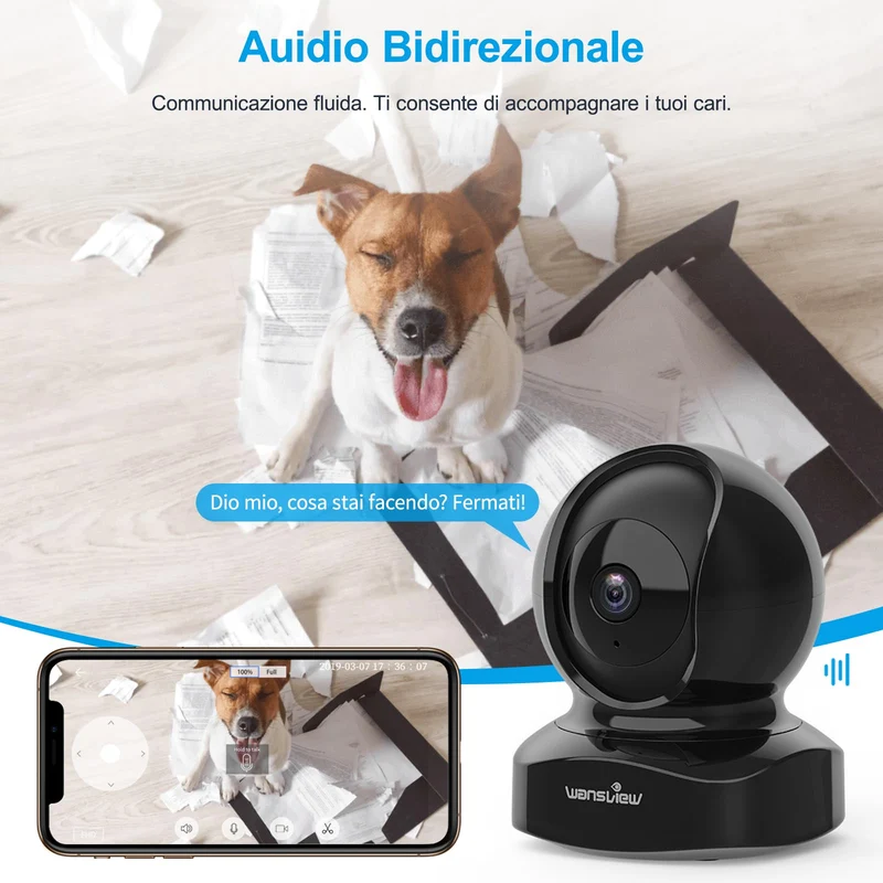 wansview 2K Telecamera Wifi Interno, Videocamera Sorveglianza Interno Wifi con Audio Bidirezionale e Funziona con Alexa, Telecamera Sorveglianza Wifi con Notifiche in Tempo Reale (nero)