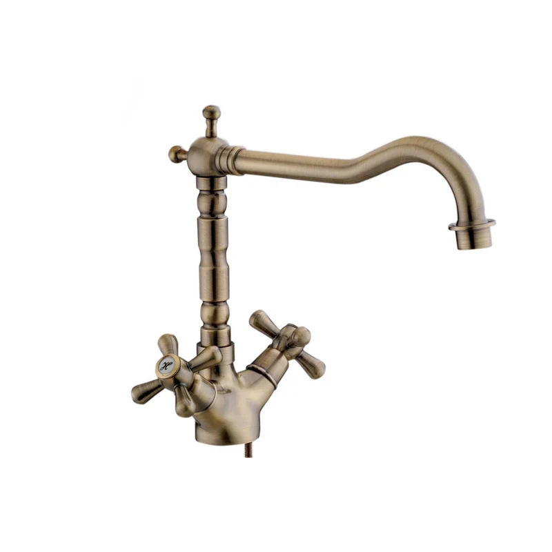 Rubinetto Lavello Cucina Sofia Croce Bronzo Canna Lunga Miscelatore Bronzato