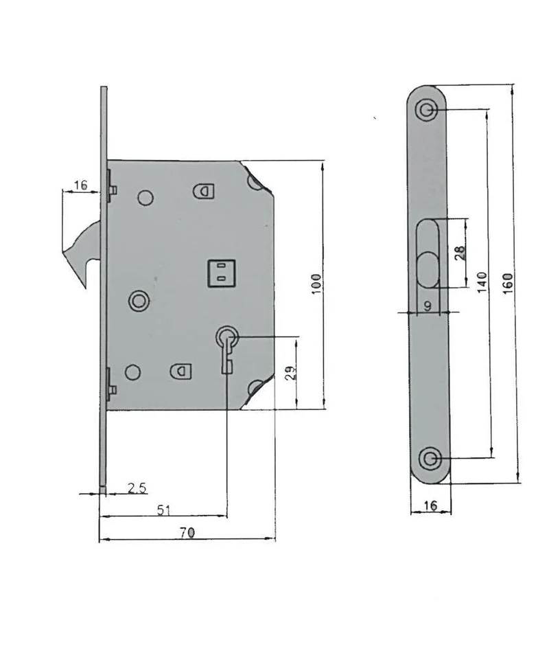 Serratura Per Porta Scorrevole Con Chiave Snodo Oro Entrata 50mm