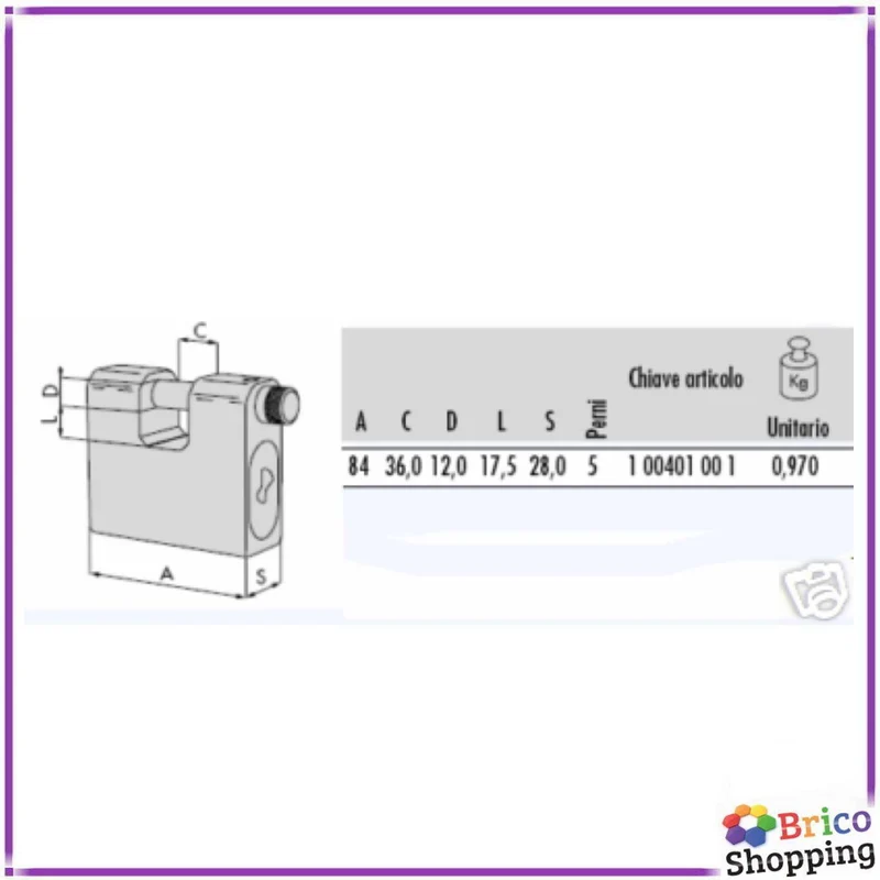 Lucchetto Sicurezza Corazzato Cisa Top Monoblocco 28550 Mm84 Indistruttibile
