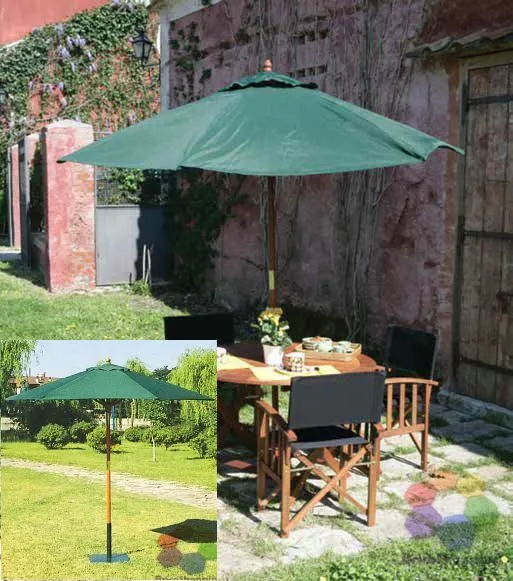 Ombrellone In Legno Tondo Da Giardino Cm 250 Stecche 6 Pz Diametro 38 Verde