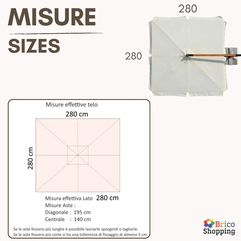 Top Di Ricambio Telo Superiore Per Ombrellone Mt 3x3 (2,8x2,8) 8 Bracci Stecche