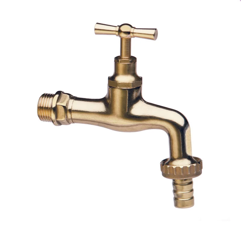 Rubinetto Da Giardino In Ottone Lucido 1/2" Con Portagomma
