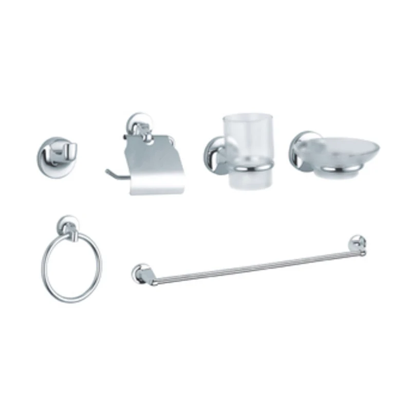 Serie Bagno Pz.6 Cromo Tondo Linea Cromo Eco Vetro Satinato